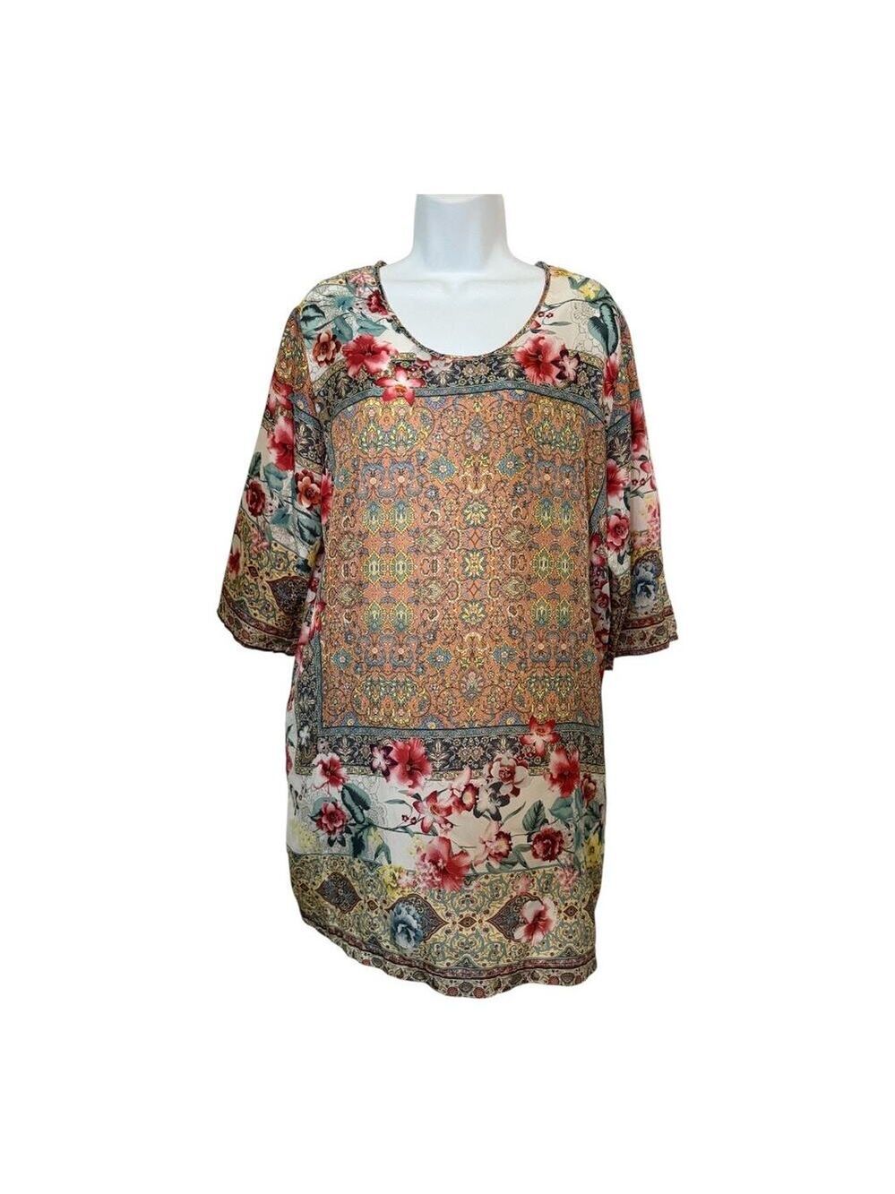 Johnny Was 100% Silk Floral Dress/Tunic Multicolor Pattern  M